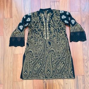 Black Embroidered Kurta and Chiffon Dupatta